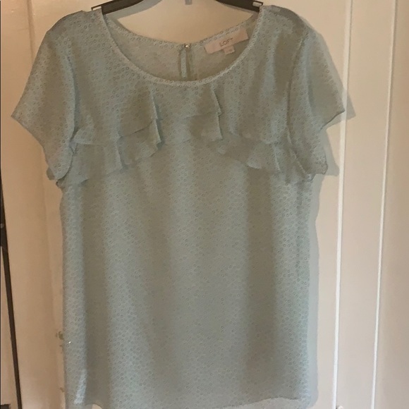 Light blue patterned short sleeve blouse - Picture 1 of 3